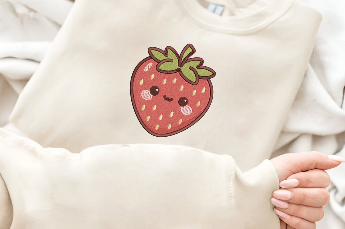 Cute Kawaii Strawberry Embroidery Design