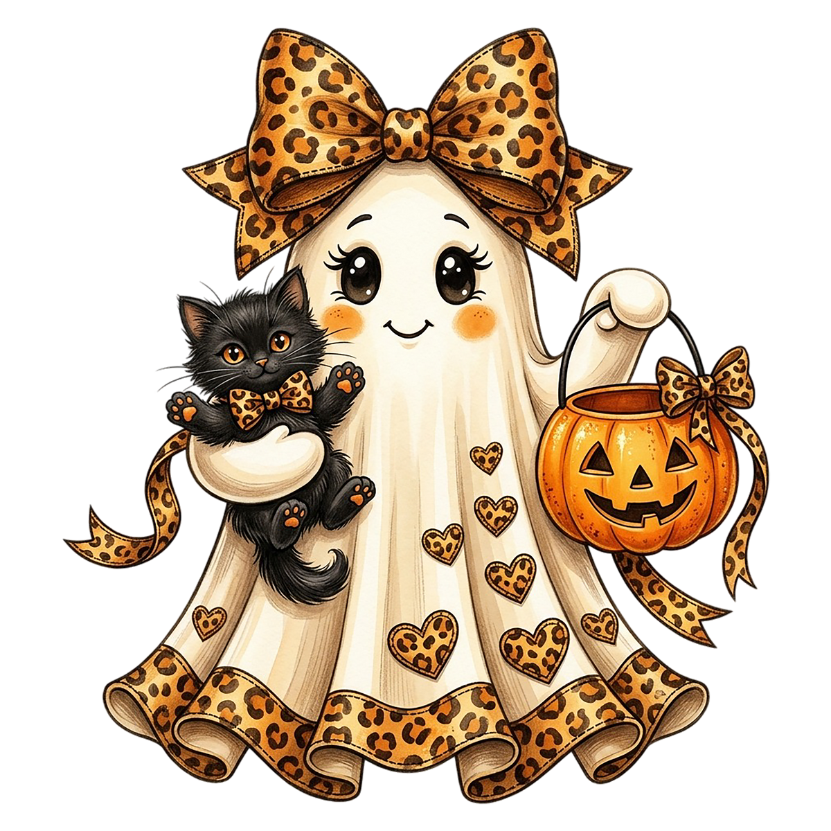 Cute Leopard Ghost Halloween PNG