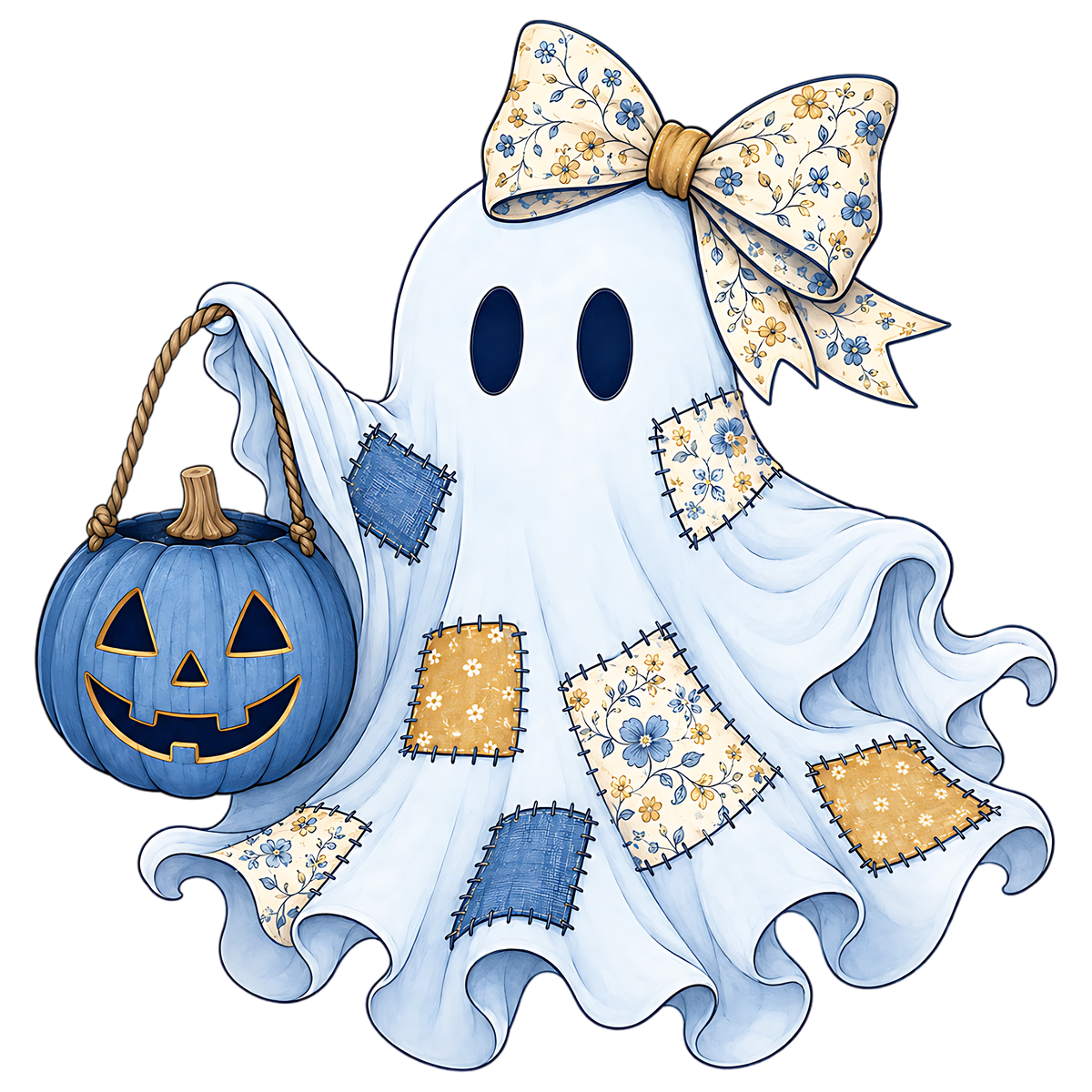 Cute Patchwork Ghost Pumpkin Halloween PNG