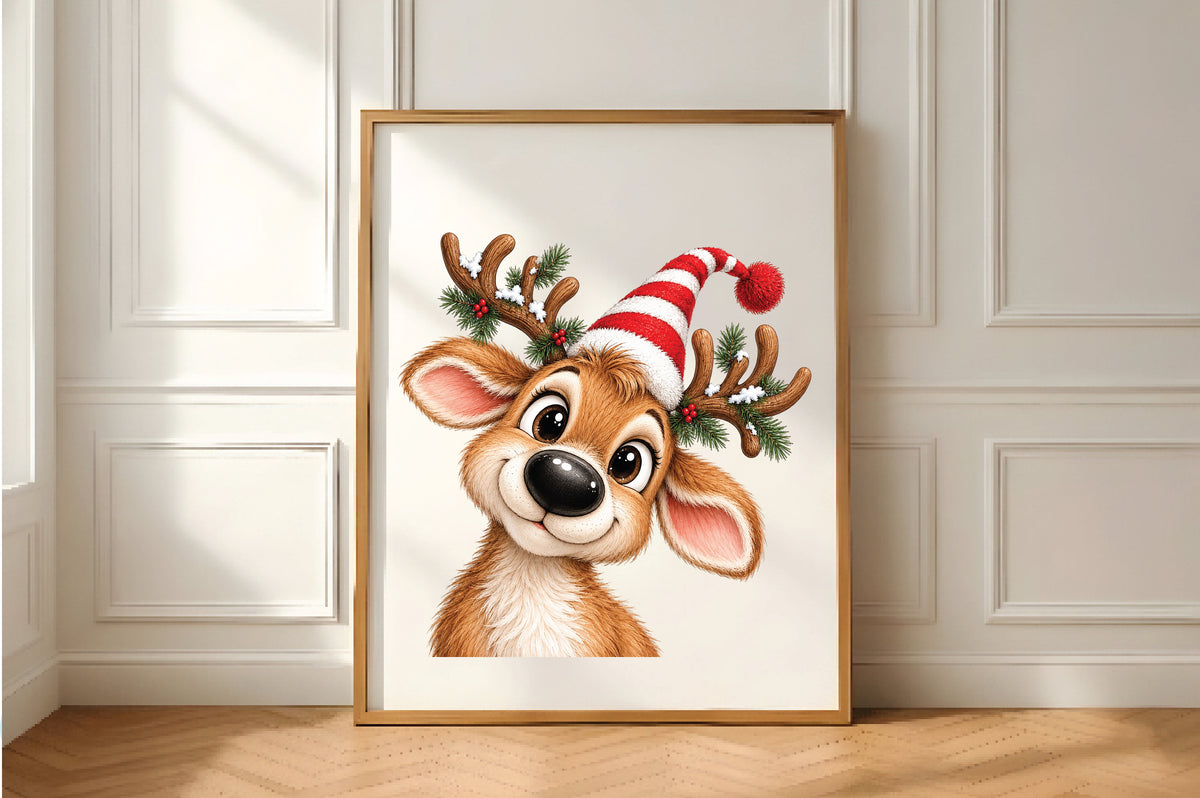 Cute Christmas Reindeer Santa Hat PNG Clipart