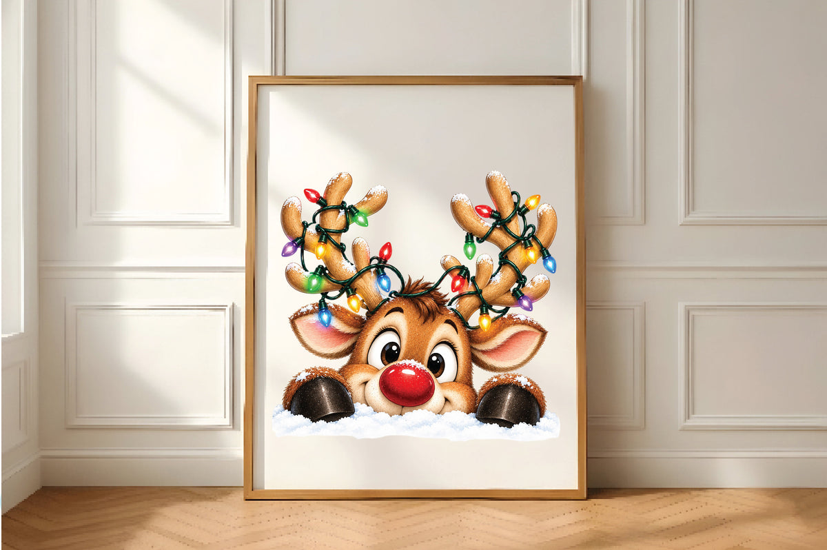 Cute Reindeer Christmas Lights PNG Clipart