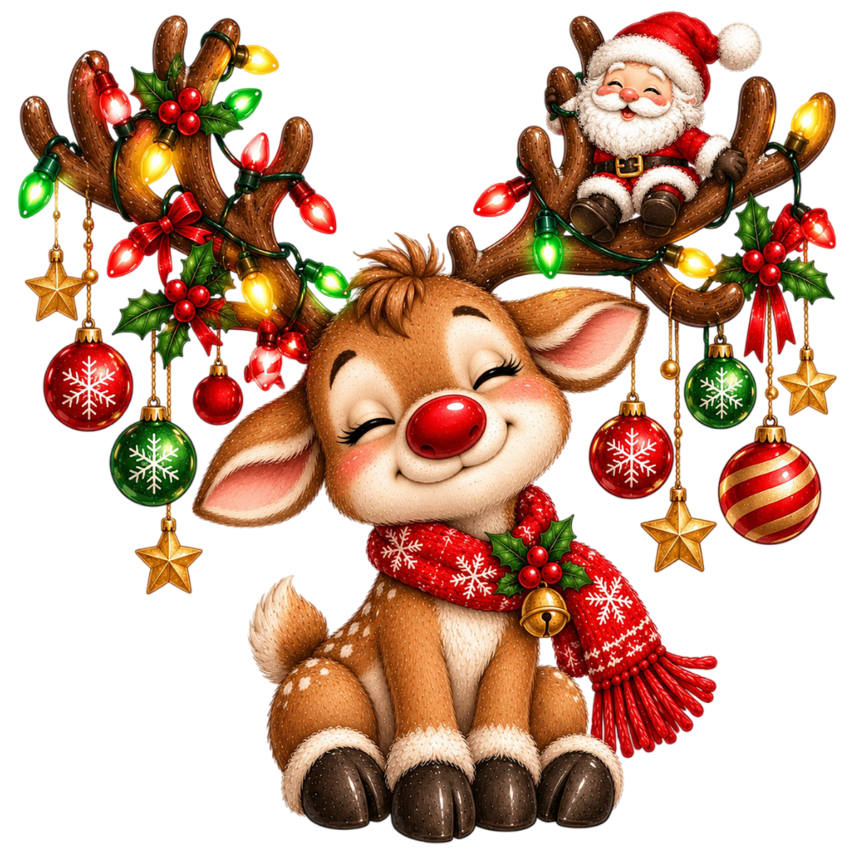 Cute Reindeer Santa Christmas PNG Clipart