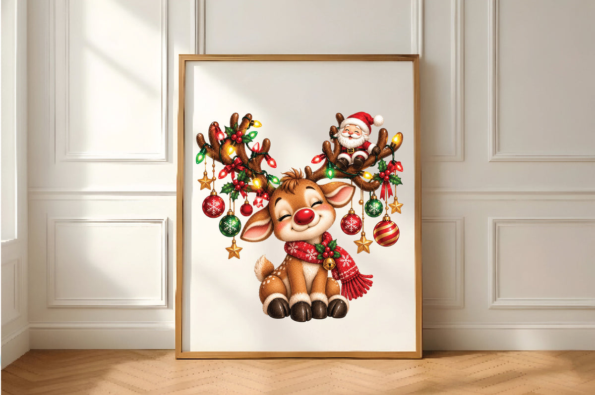 Cute Reindeer Santa Christmas PNG Clipart
