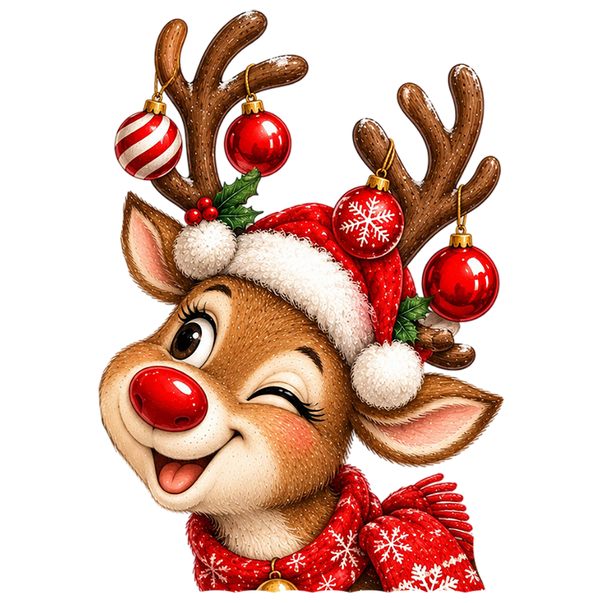 Cute Reindeer Santa Hat Christmas PNG