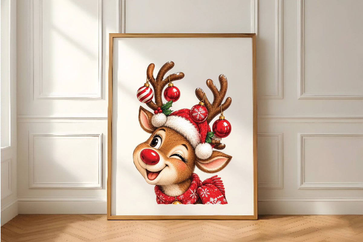 Cute Reindeer Santa Hat Christmas PNG