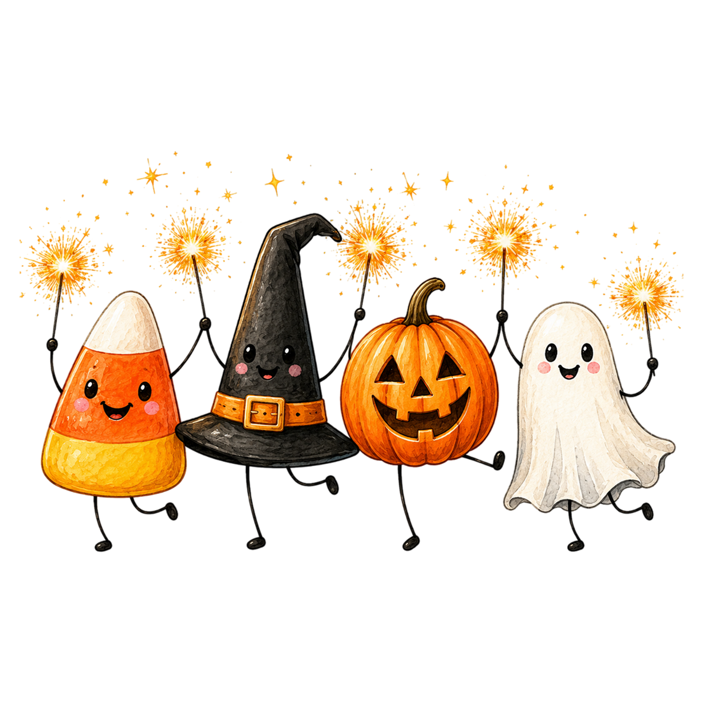 Cute Halloween Characters PNG | Candy Corn Ghost Pumpkin Witch Hat Halloween Clipart | Spooky Fall Sublimation Design