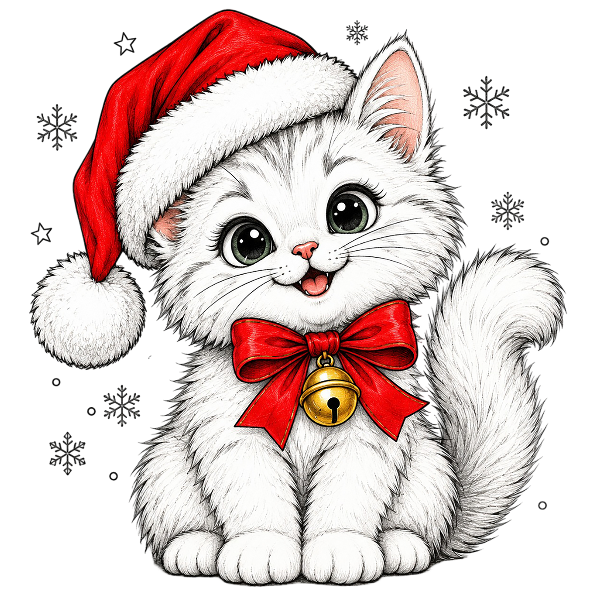 Cute White Cat Santa Christmas PNG