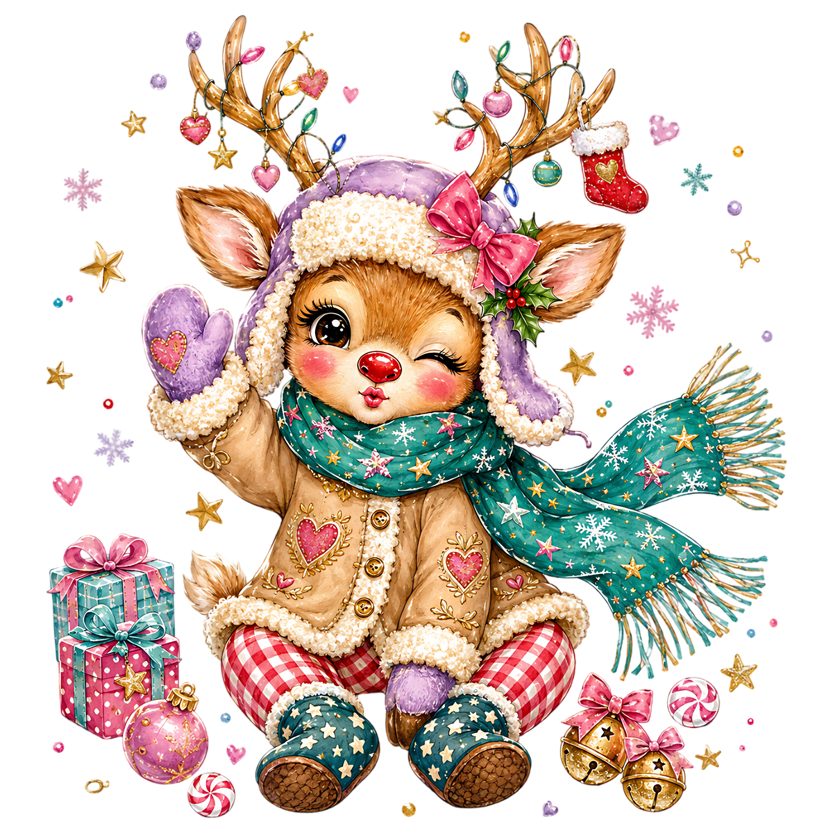 Cute Winter Christmas Reindeer PNG