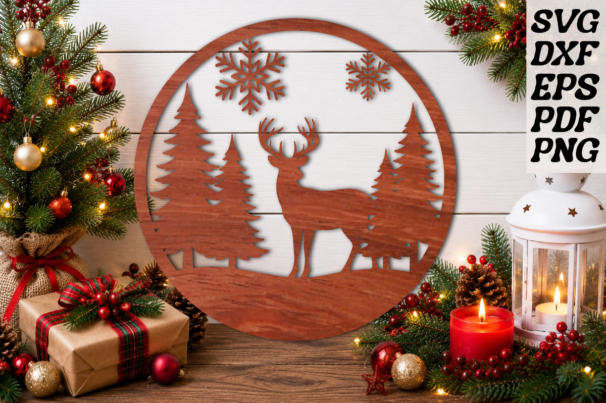 Deer Christmas Round Sign SVG