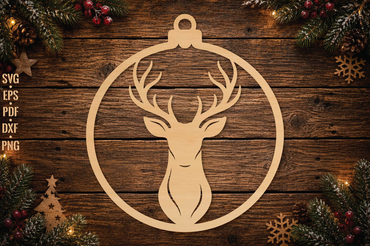 Deer Head Christmas Ornament Laser Cut SVG, Reindeer Head Ornament Cut File, Woodland Holiday Decor
