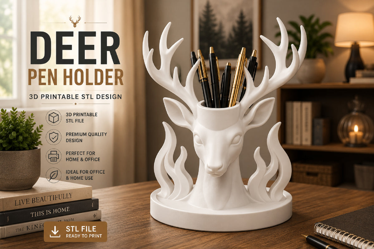Deer Pen Holder 3D STL Design