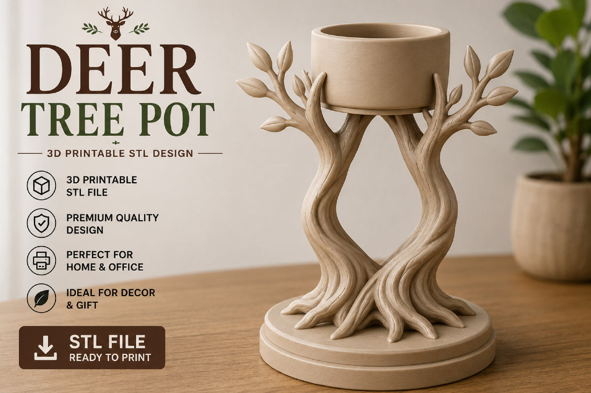 Deer Tree Pot 3D STL Design