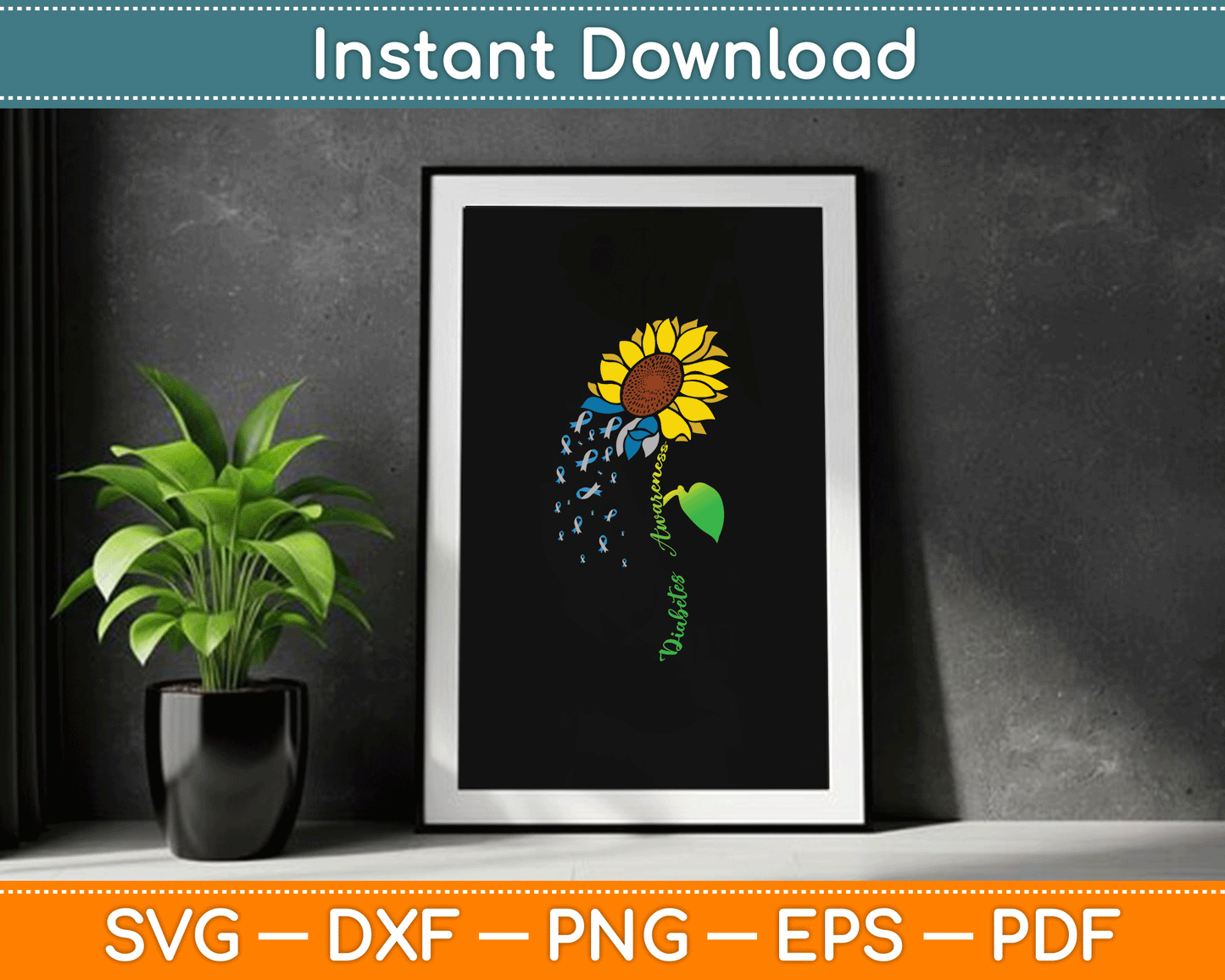Diabetes Sunflower Type 1 Type 2 SVG Digital Cutting File