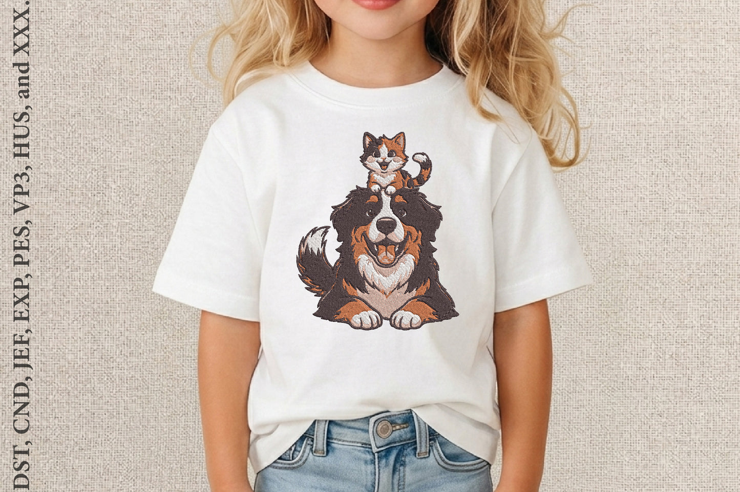 Dog Cat Embroidery Design – Cute Dog & Cat Machine Embroidery Pattern, Adorable Pet Animal Embroidery Design
