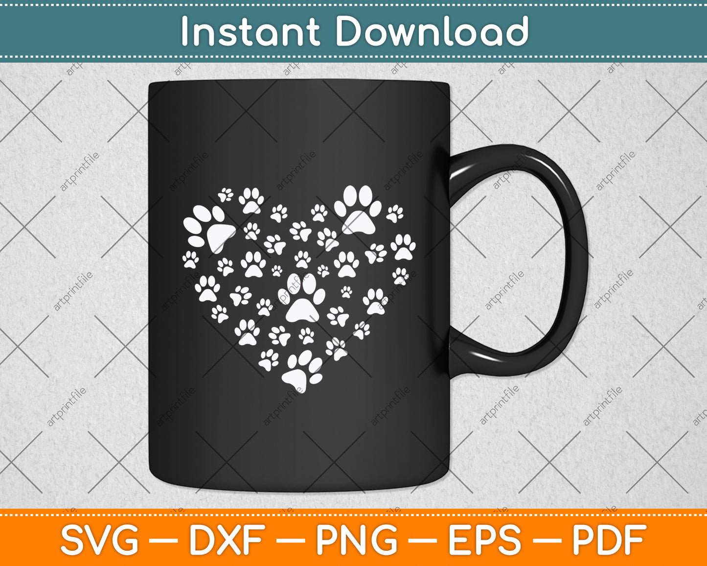 Dog Paw Love Heart Print Svg Digital Cutting File