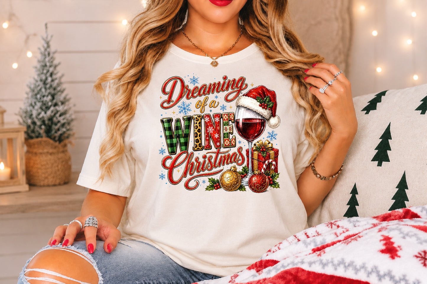 Dreaming of a Wine Christmas PNG Funny Christmas Wine Sublimation Design
