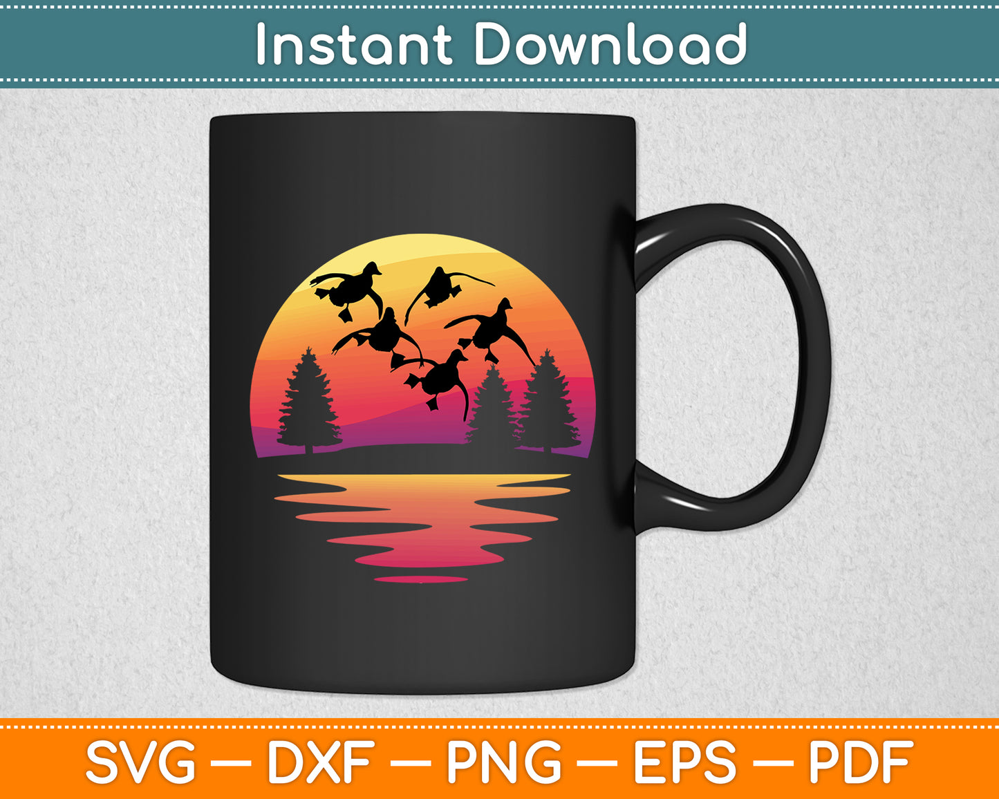 Duck Whisperer Fall Hunter Retro Sun Ducks Autumn Sky Svg Png Dxf Digital Cutting File