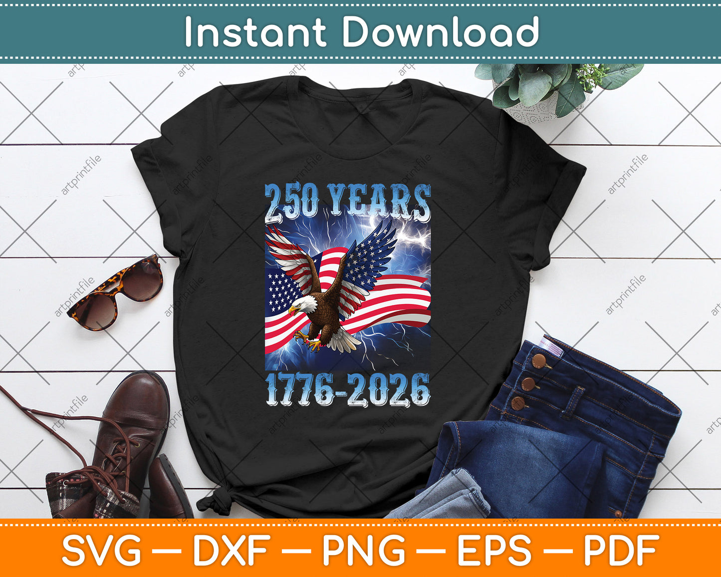 Eagle and Flag 250 Years 1776-2026 250th Birthday PNG File