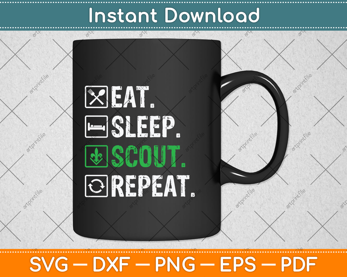 Eat Sleep Scout Repeat Svg Png Dxf Digital Cutting File