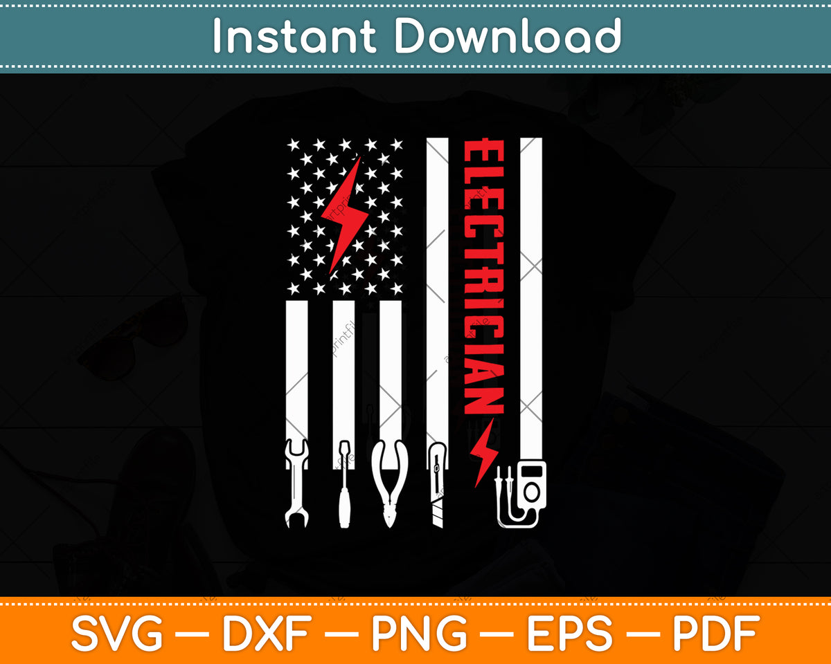 Electrician Patriotic American Flag 4th Of July Svg Digital Cut File