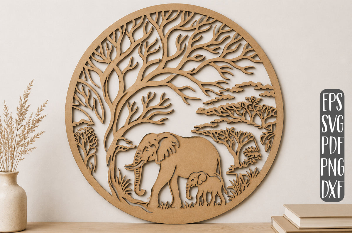 Elephant Family Layered Laser Cut SVG