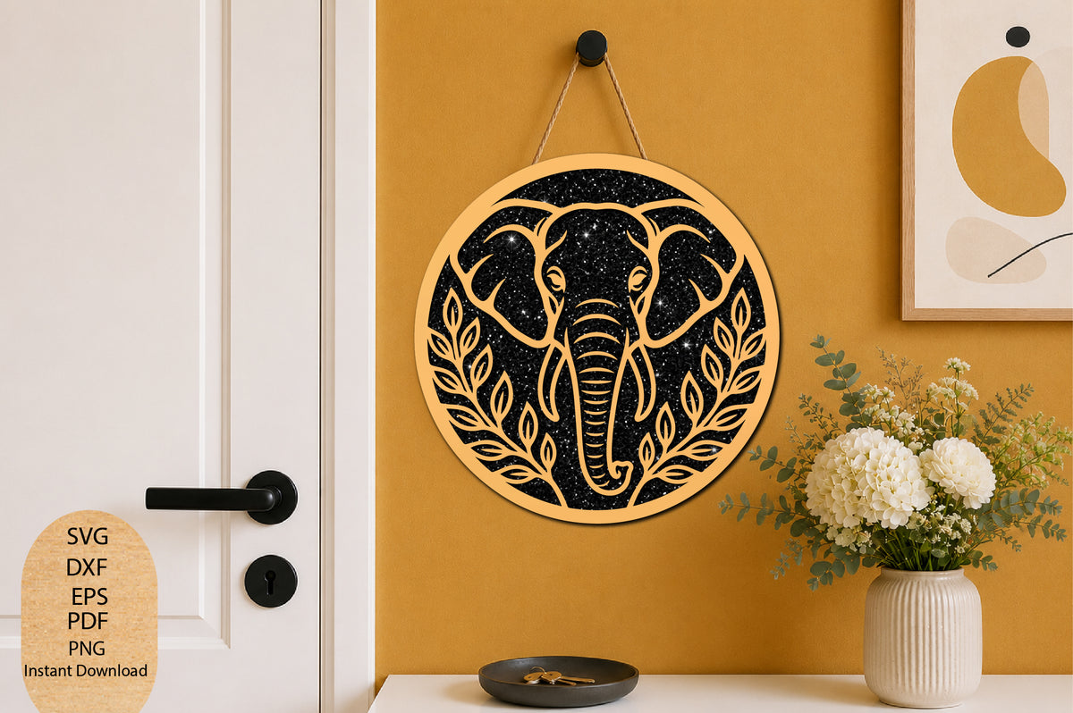 Elephant Head Door Hanger Laser Cut SVG, Elephant Wall Decor Cut File