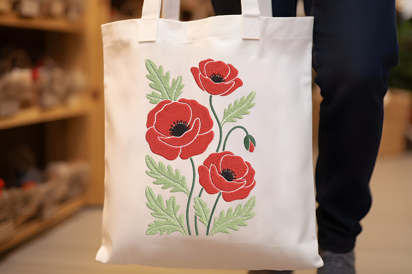 Red Poppies Flowers Embroidery Design – Beautiful Red Poppy Floral Machine Embroidery Pattern, Elegant Flower Embroidery Design
