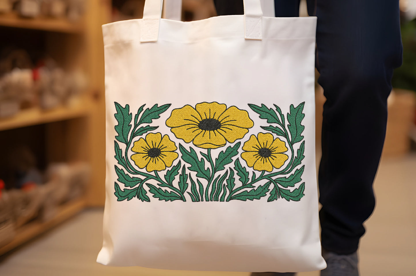 Yellow Flowers Embroidery Design – Beautiful Yellow Floral Machine Embroidery Pattern, Elegant Flower Embroidery Design