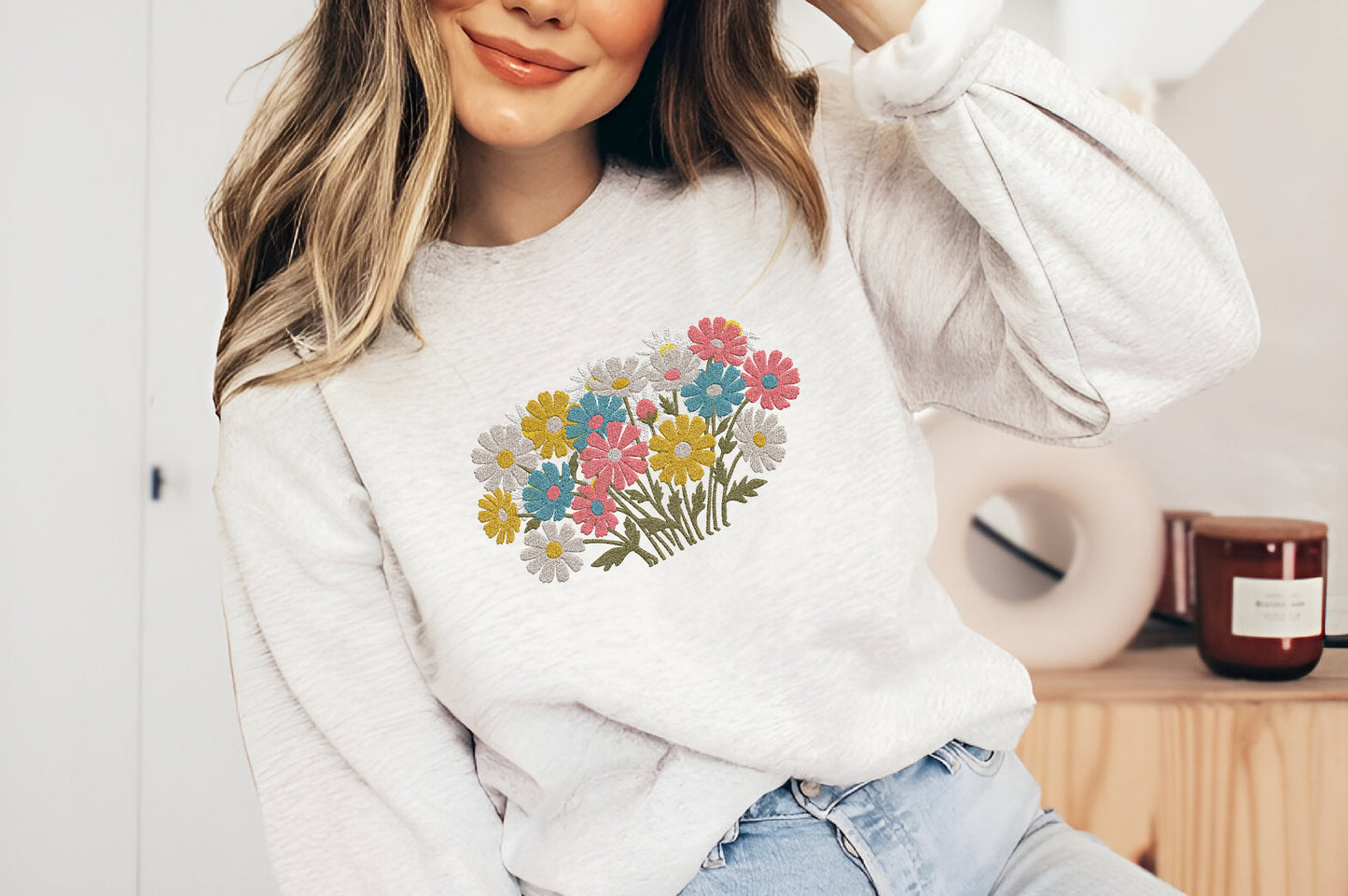 Cosmos Flowers Embroidery Design – Beautiful Cosmos Floral Machine Embroidery Pattern, Elegant Flower Embroidery Design