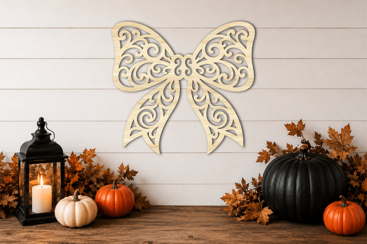Fall Coquette Bow SVG | Ornate Autumn Bow Laser Cut File