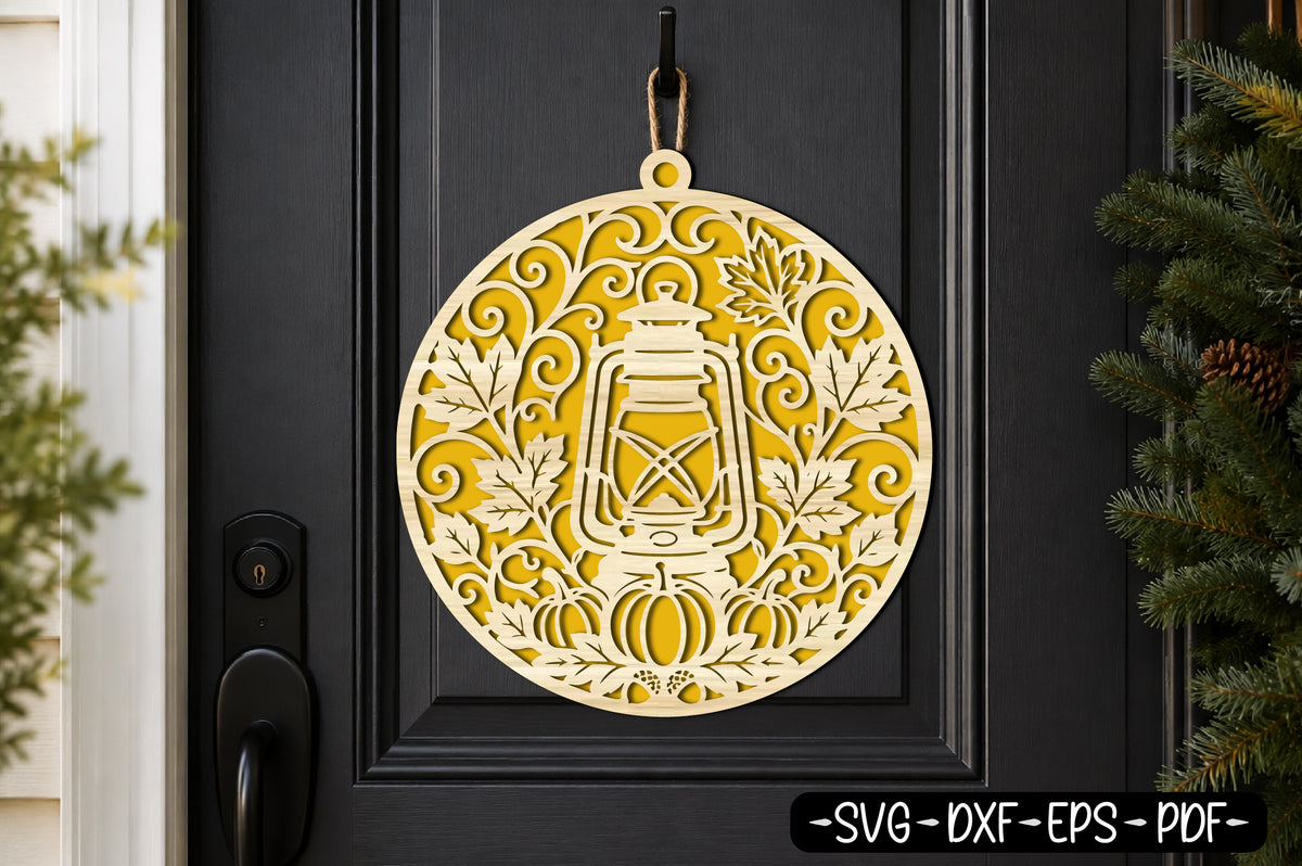Fall Lantern Round Autumn Laser Cut SVG Design