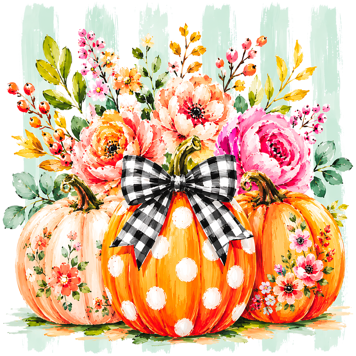 Fall Pumpkin Floral Bow PNG