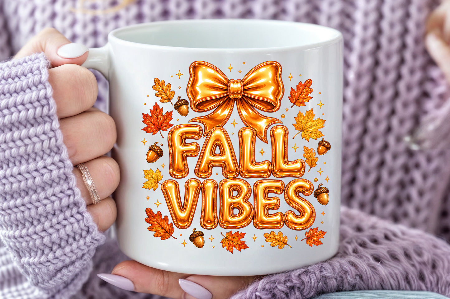 Fall Sublimation PNG Golden Bow Cozy Vibes Autumn Season Design