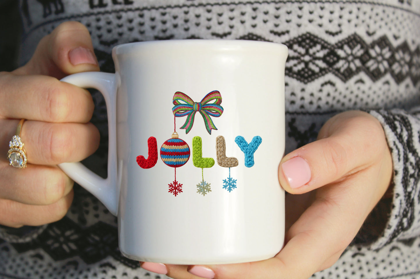 Faux Yarn Jolly Christmas Bow PNG