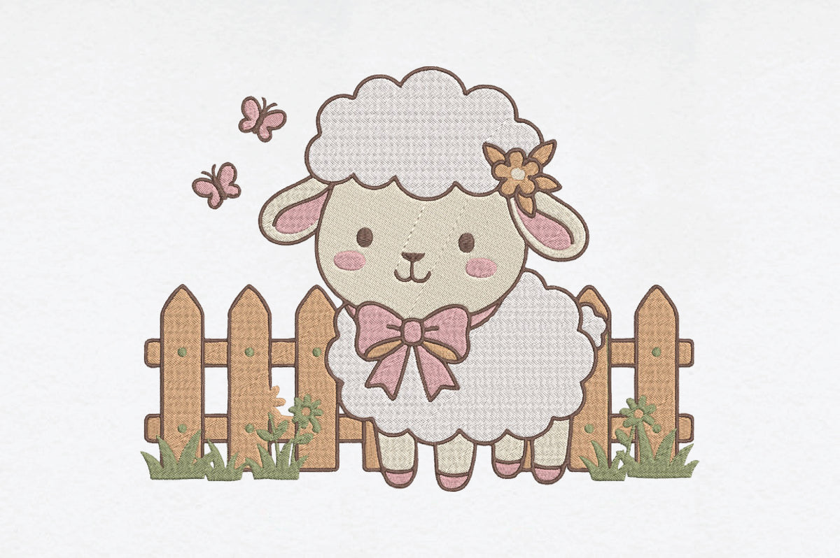 Cute Female Sheep Embroidery Design