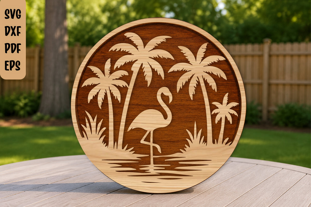 Flamingo Tropical Palm Tree Laser Cut SVG