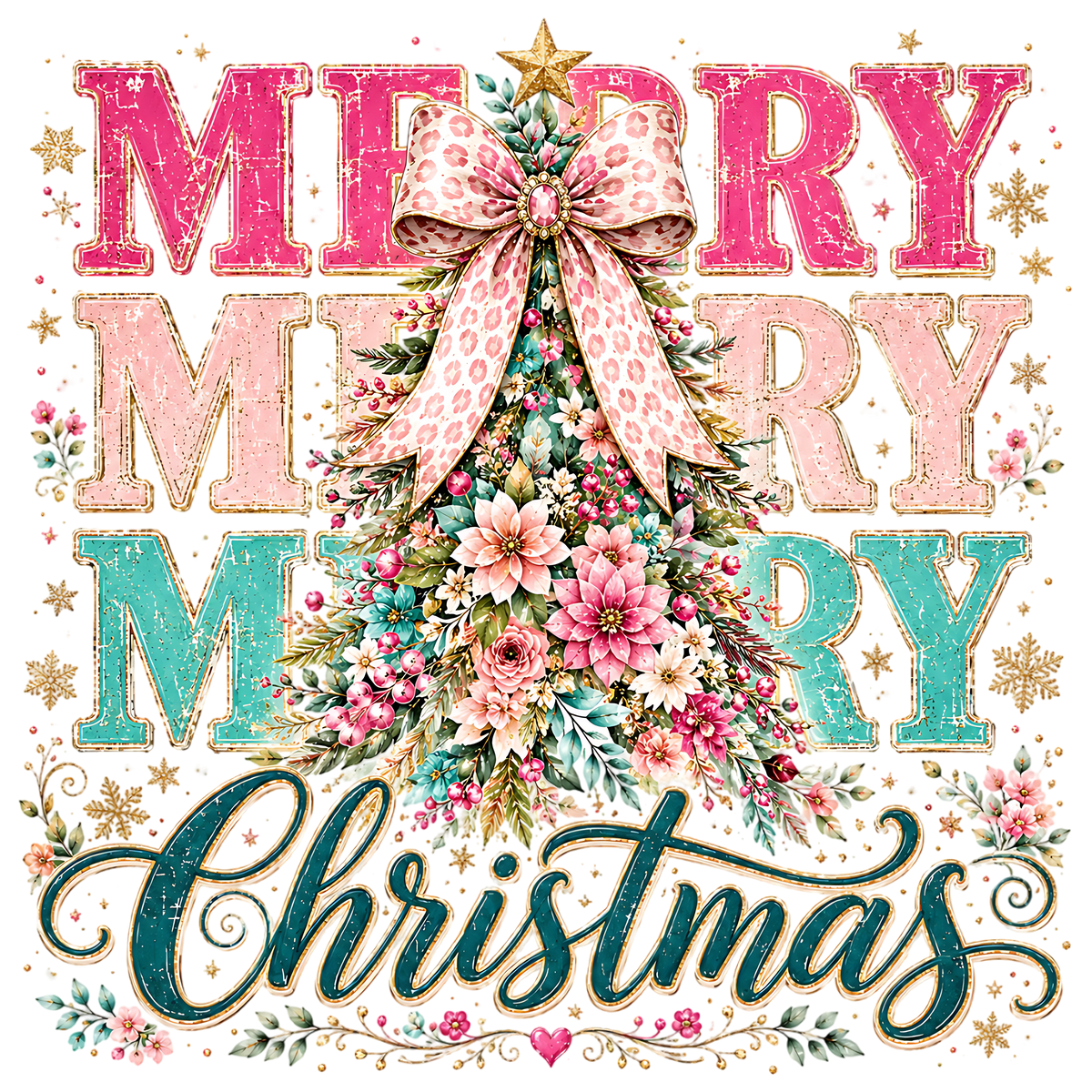 Floral Merry Christmas Tree PNG