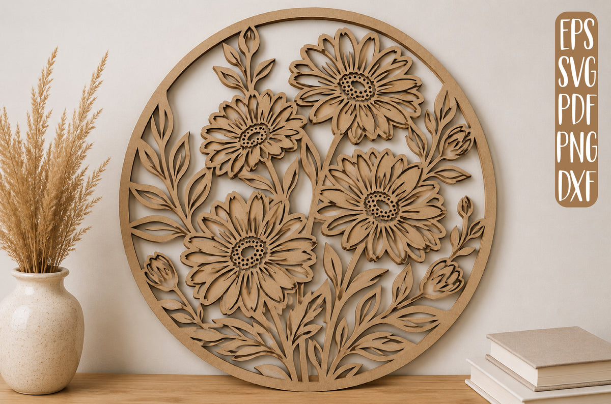 Floral Daisy Layered Laser Cut SVG