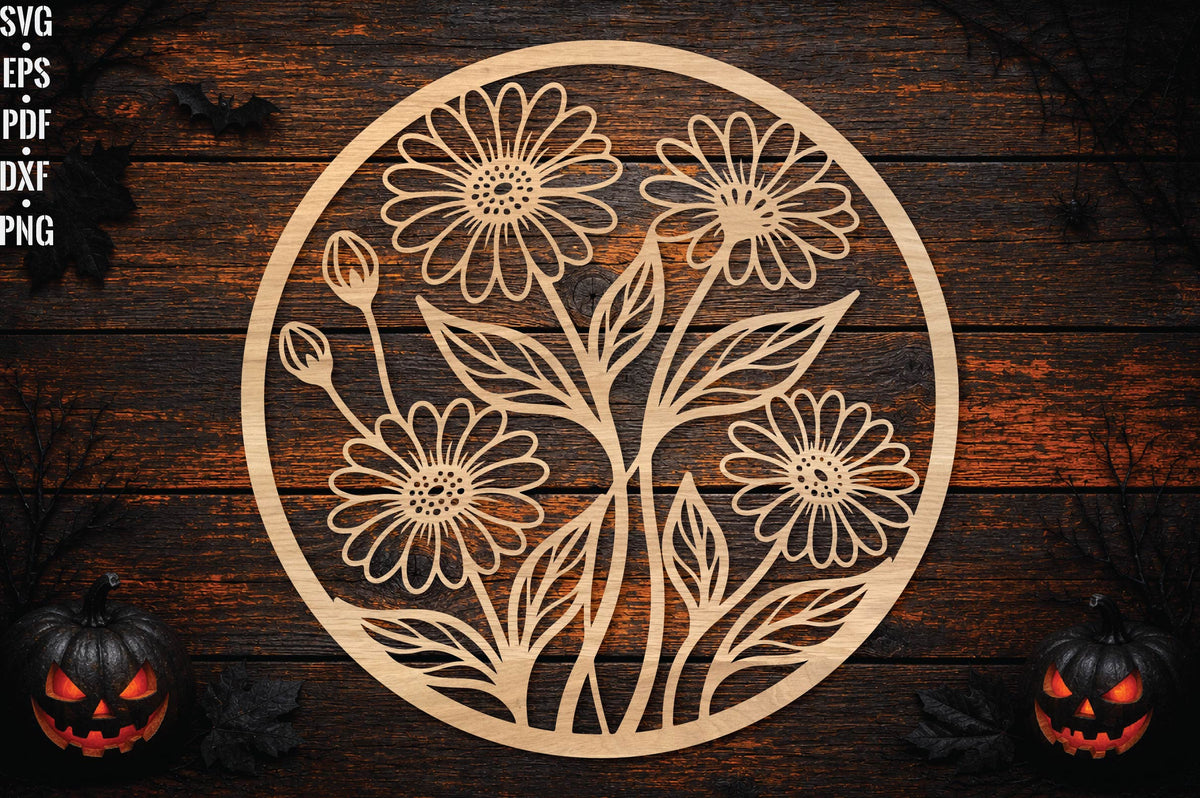 Daisy Flower Round Laser Cut SVG, Floral Circle Wall Decor, Botanical Flower Cut File