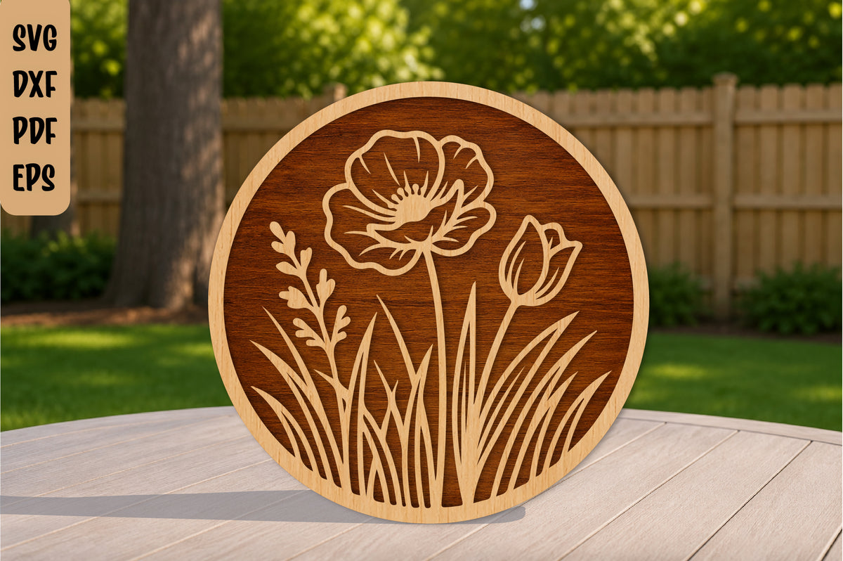 Poppy Flower Laser Cut SVG