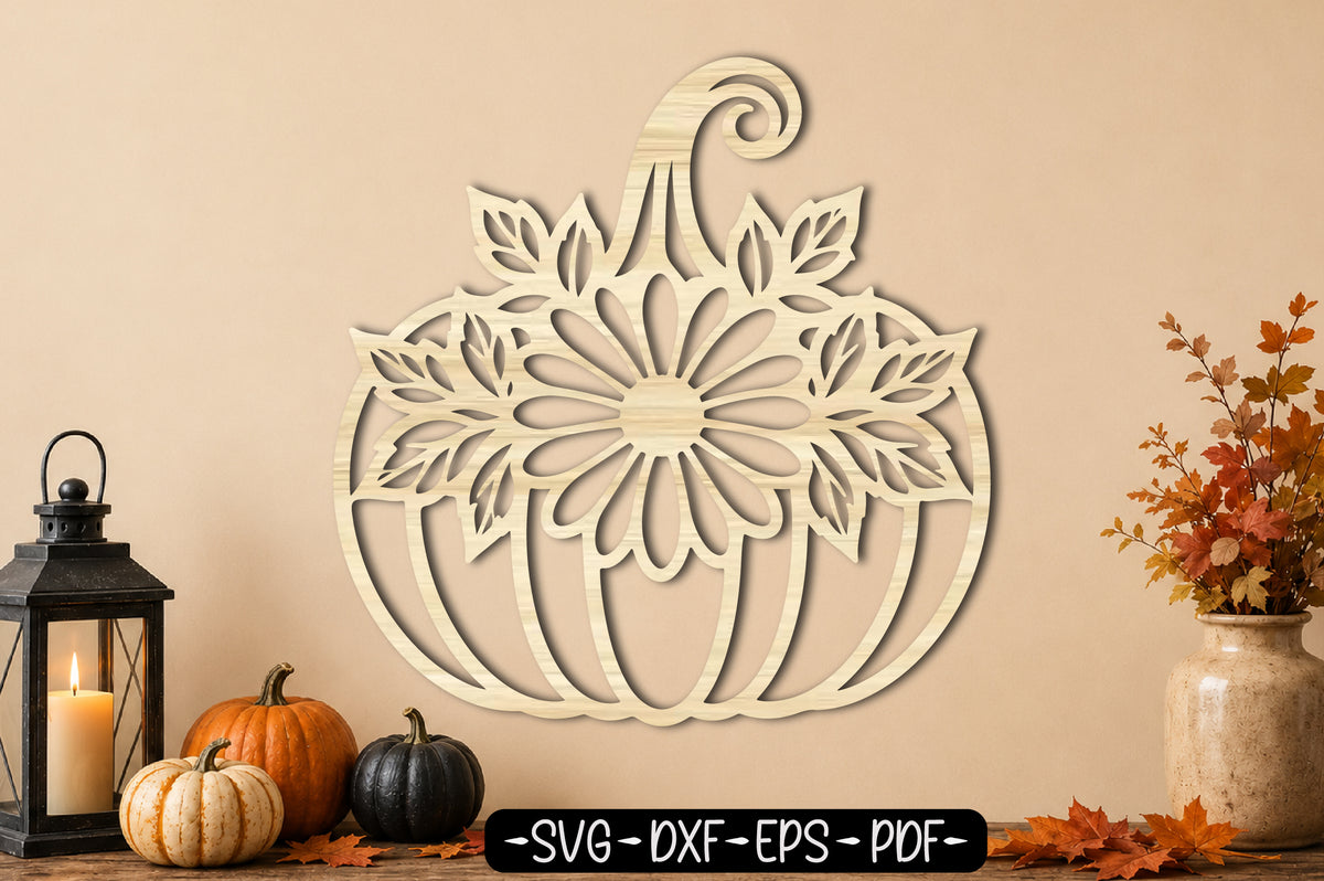 Floral Pumpkin Fall Laser Cut SVG, Autumn Pumpkin Cut File, Pumpkin Floral Wall Decor SVG, Fall Harvest Design