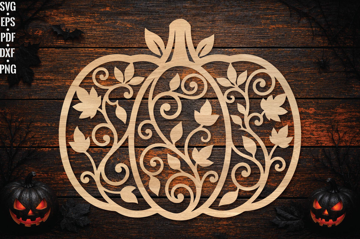 Floral Pumpkin Laser Cut SVG, Pumpkin Vine Cut File, Halloween Pumpkin Wall Decor