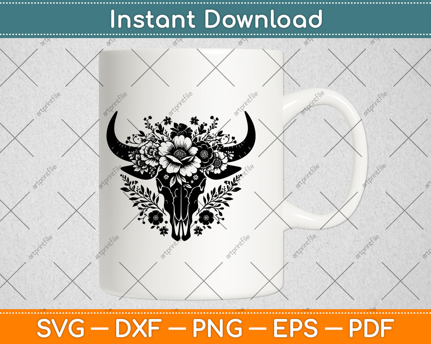 Floral Western Cow Skull Flowers Svg Digital Cutting File