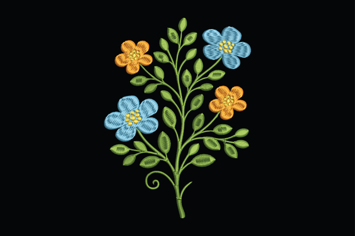 Blue Orange Floral Vine Design