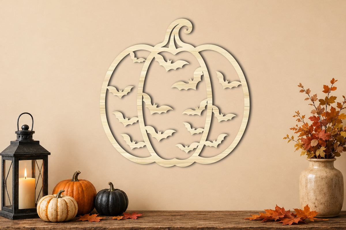 Flying Bats Pumpkin SVG | Halloween Pumpkin Laser Cut SVG