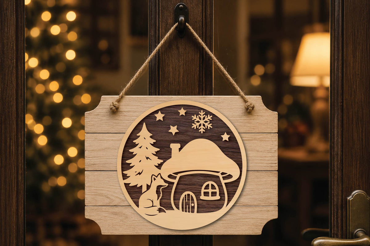 Fox Mushroom House Christmas Ornament Laser Cut SVG