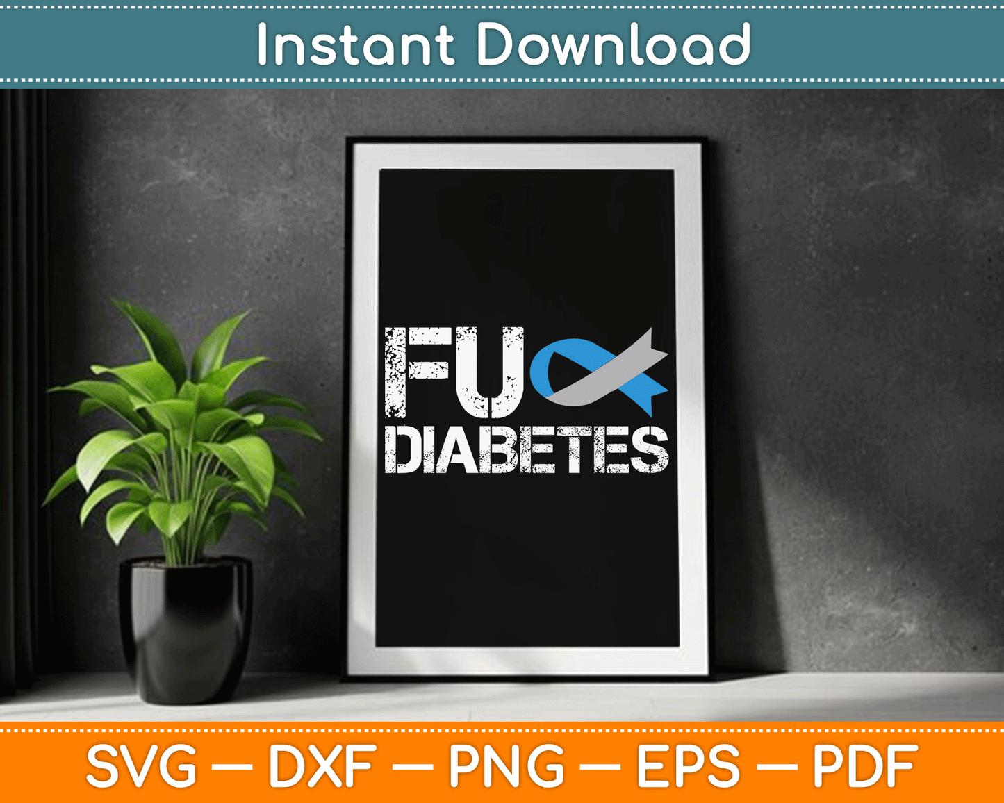 Fuck Diabetes Awareness Ribbon Type 1 One Two 2 T1D SVG Digital Cutting File