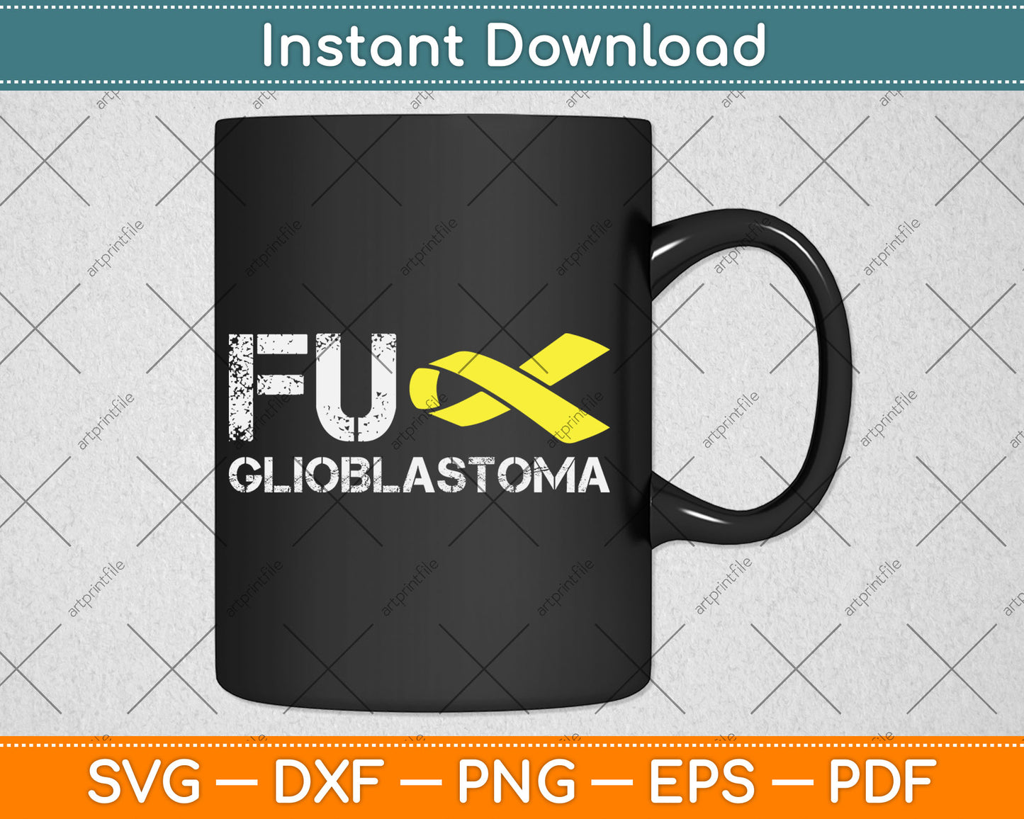 Fuck Glioblastoma Cancer Awareness Ribbon Warrior Fighter Svg Digital Cutting File