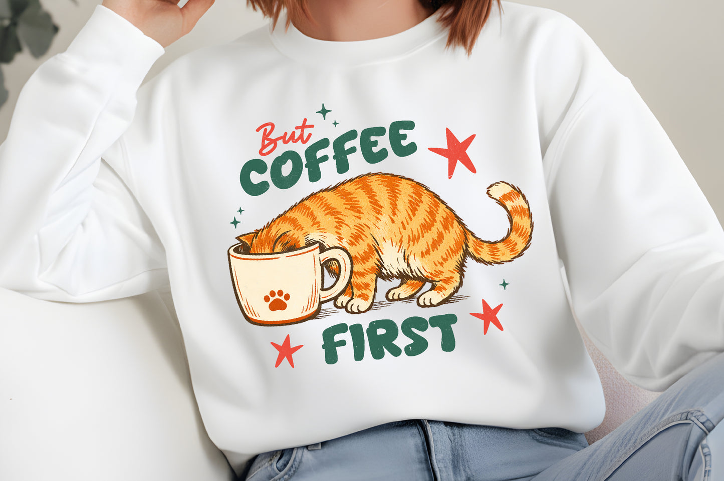 Funny Cat Coffee PNG, But Coffee First Cat Design