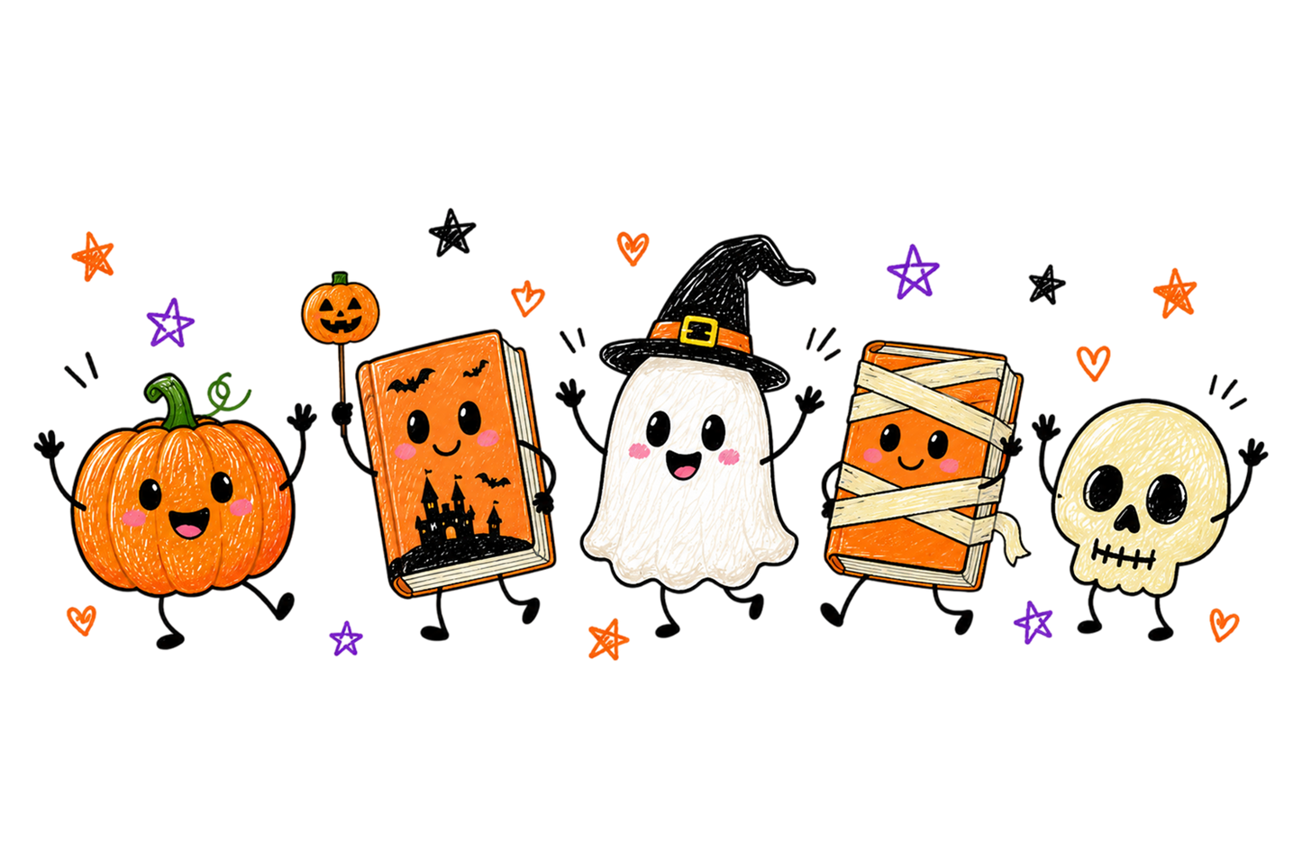 Cute Halloween Spooky Book Characters PNG | Funny Halloween Sublimation
